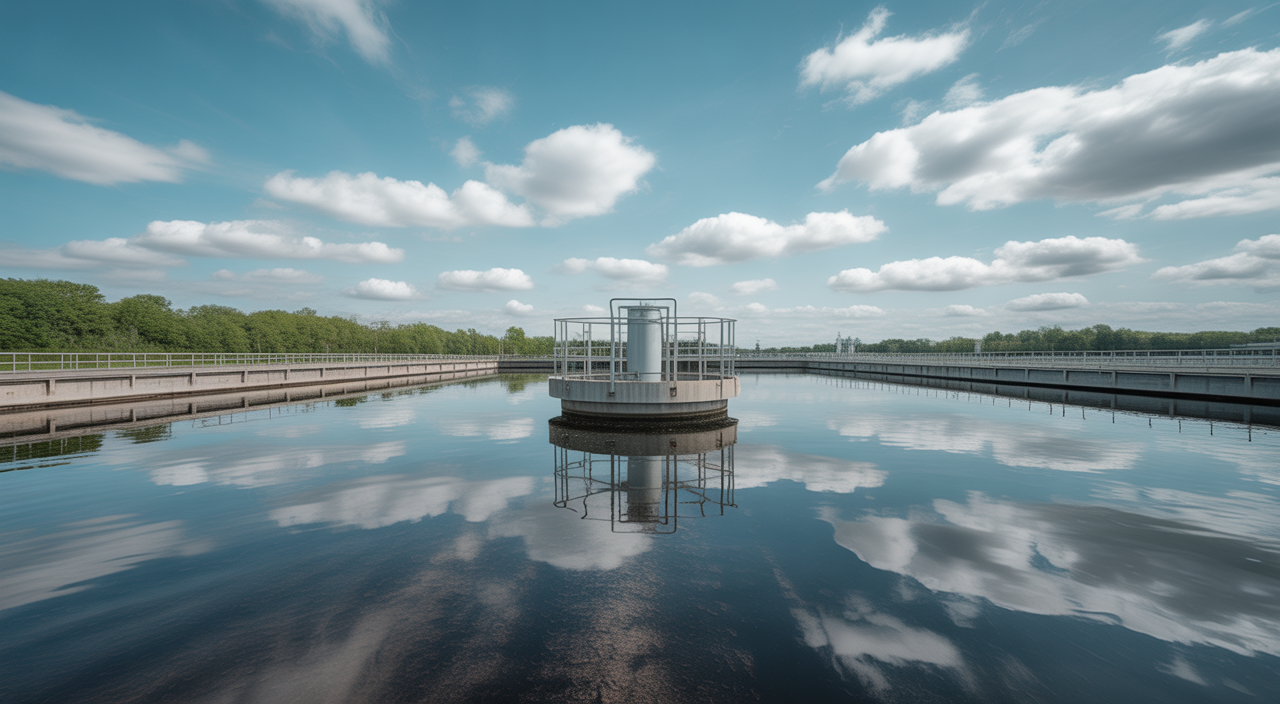 Wastewater treatment plant lagoon ready for dredging