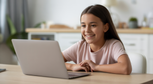 Teen girl using telehealth therapy services in NYC
