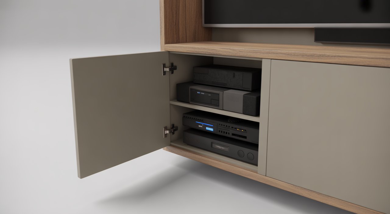 Sleek modern media wall in a living room