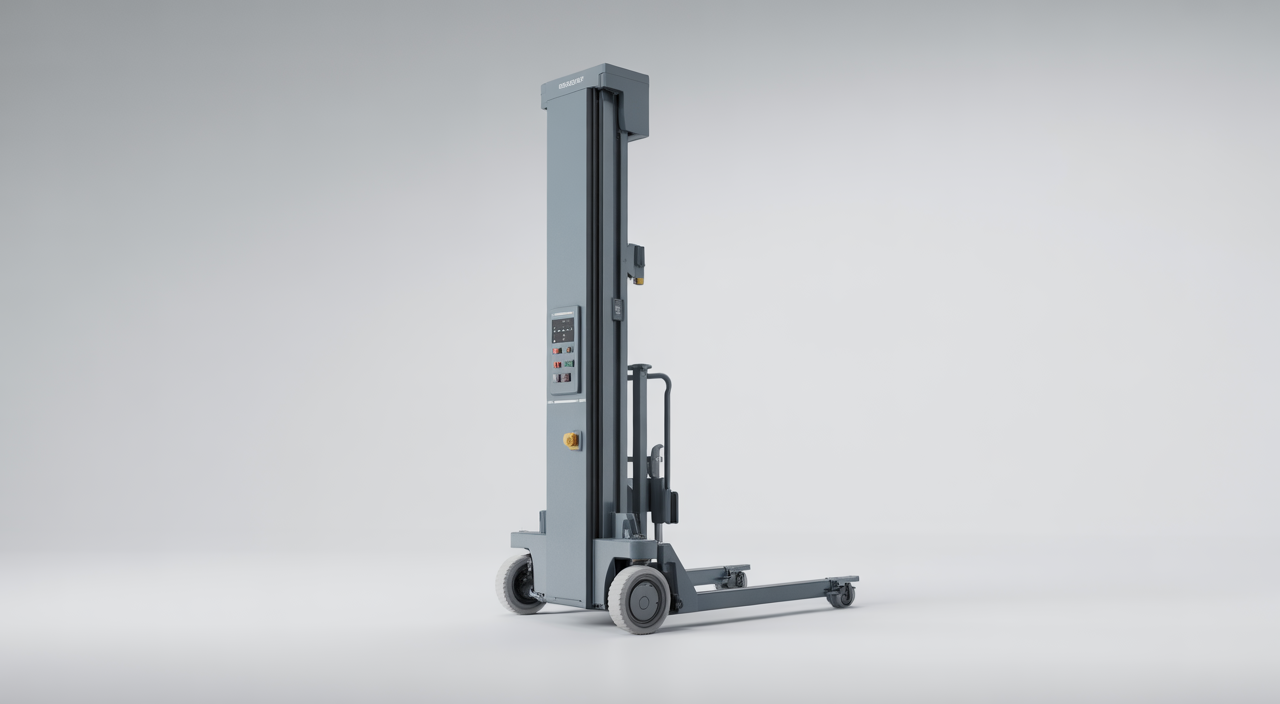 Technician using a mobile column lift to raise a heavy-duty vehicle in a workshop