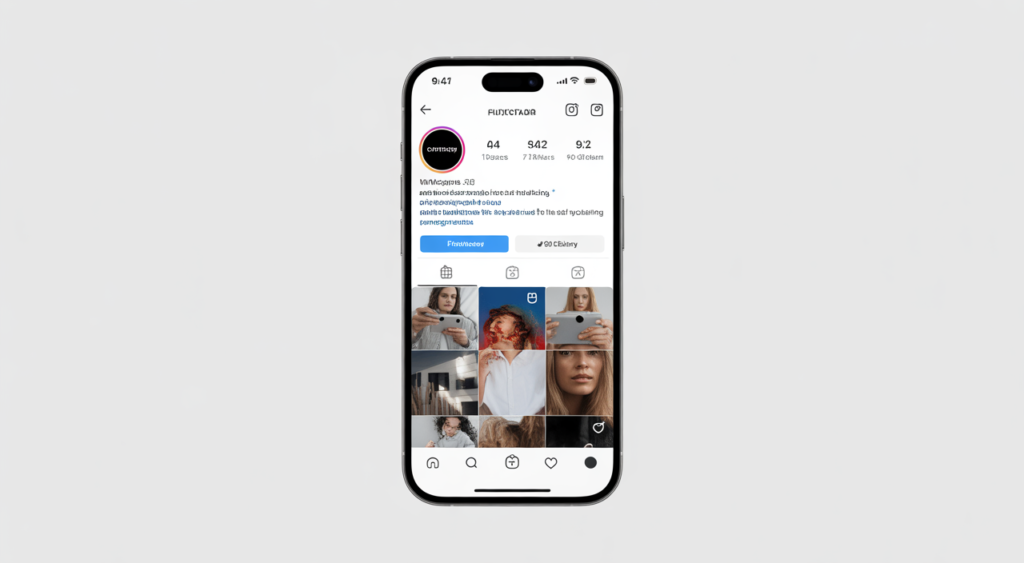 High-quality professional photograph of a smartphone showing an Instagram profile with increasing followers on a clean white background, symbolizing social media growth